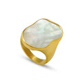Wholesale Women's Classic Geometric Prong Setting Irregular Conch Shell Natural Pearl 18K Gold Plated Stainless Steel Ring