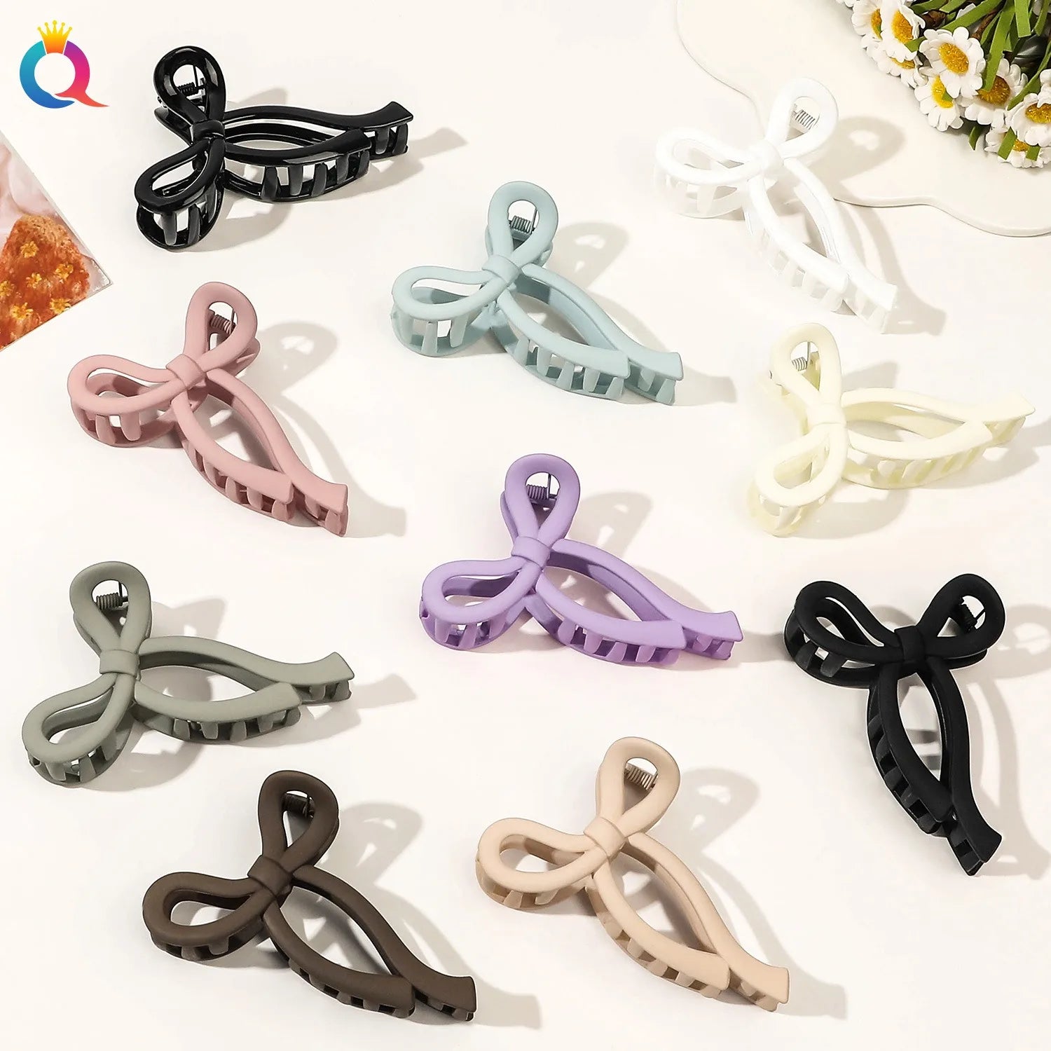 QIYUE Large Hollow Bow Hair Claw Clip Simple Matte Acrylic Candy Color Big Claw Clip Women's Hair Accessories