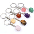 Wholesale Hot Selling Metal Amethyst Natural Crystal Healing Tumble Stone Tiger Eye Rose Quartz Crystal Keychain