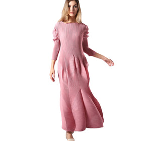 Wholesale Fashion Summer New Miyake Muslim Plus Size Women Lady Elegant Vestidos Pleated Long Sleeved Maxi Dress Boho Prom