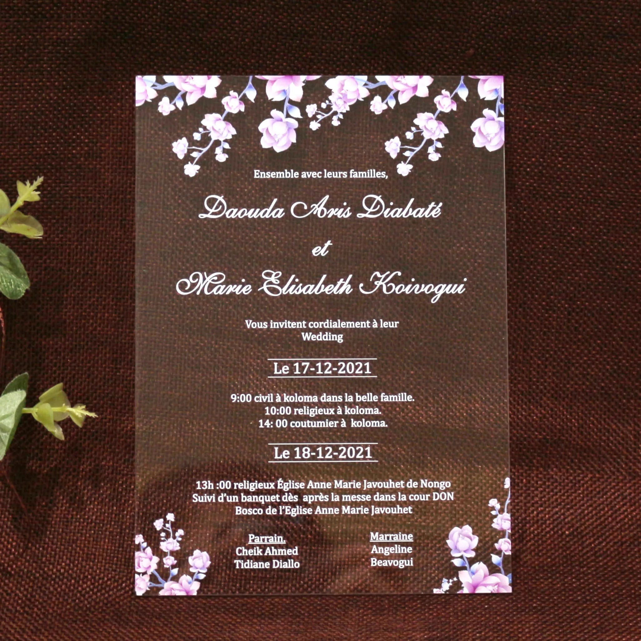 Colorful Printing Flower Transparent Acrylic Wedding Invitation Watercolor Style Wedding Card With Vspink Envelope