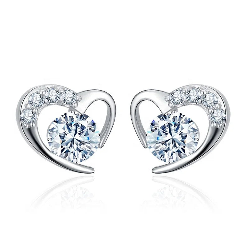Custom Trendy Stud Earrings Heart Zircon Designs Jewelry 2025 for Woman Earring Love Pictures of Small  Silver Gift White Party