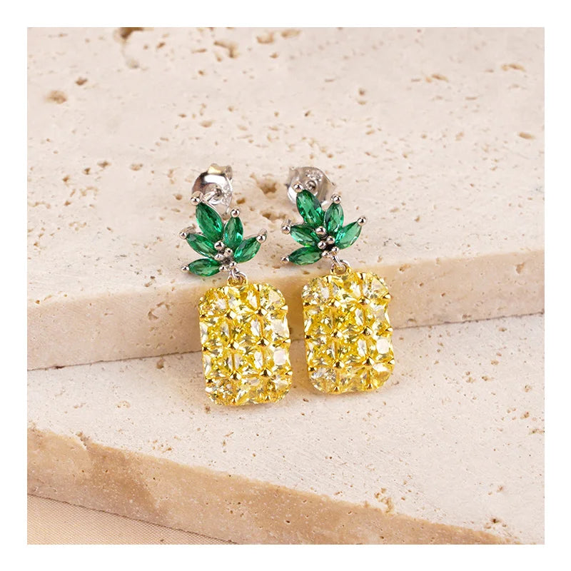 Fashion Fine Cute Golden Pineapple Pendant Earrings Hoop Earrings for Women