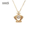 Solid 18K Yellow Gold Cute Crown Queen with Diamond Waggle Pendant Necklace Women Jewelry