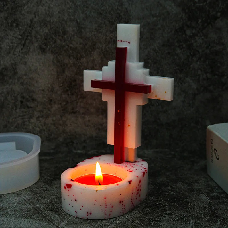 Drip Mold Cross Candlestick Silicone Mold DIY Home Decoration Candle Making Epoxy Resin Silicone Candle Mold