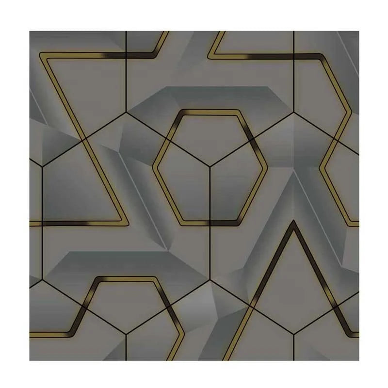 Wallpaper Grey and Gold Embossed Vinyl New Arrival Household Luxury Modern Geometric 3D Hotel PVC Room Designs Wallpaper Gluing