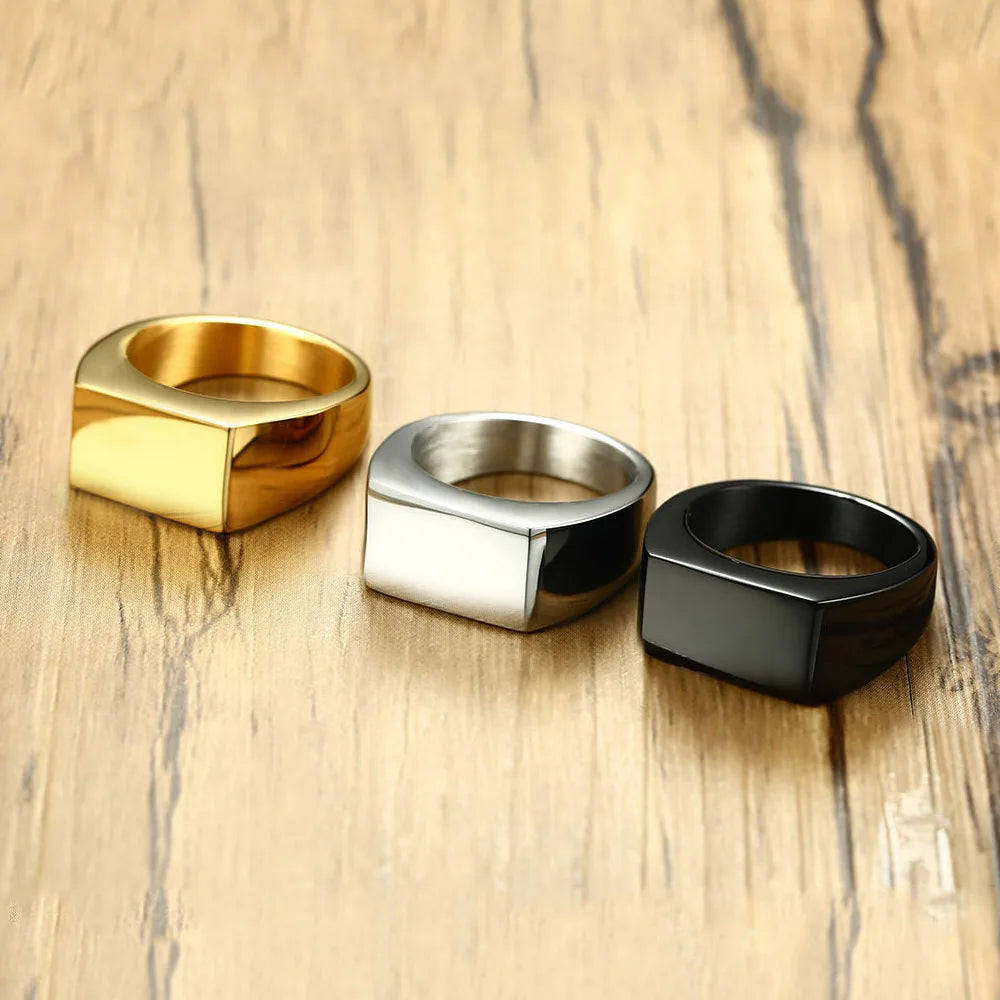 Bulk Bague Homme Man Trendy Jewelry Blanks Engraveable Square Stainless Ring