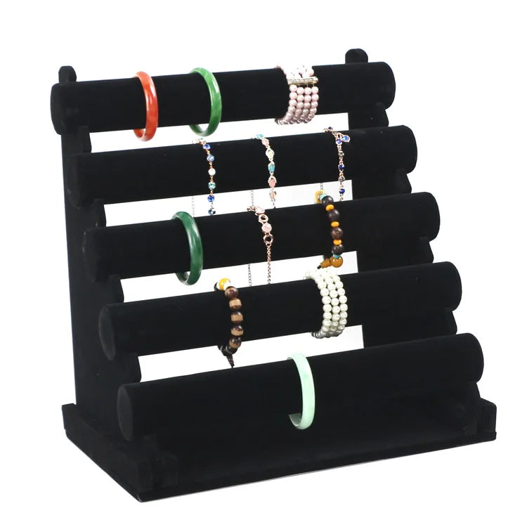 Large 5 Layer Velvet Jewelry Bracelet Wristband Watch Bangle Display Holder Rack