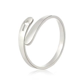 Hollow Minimalist Style Cross Adjustable Stainless Steel Finger Ring for Women Lady Trendy Jewelry