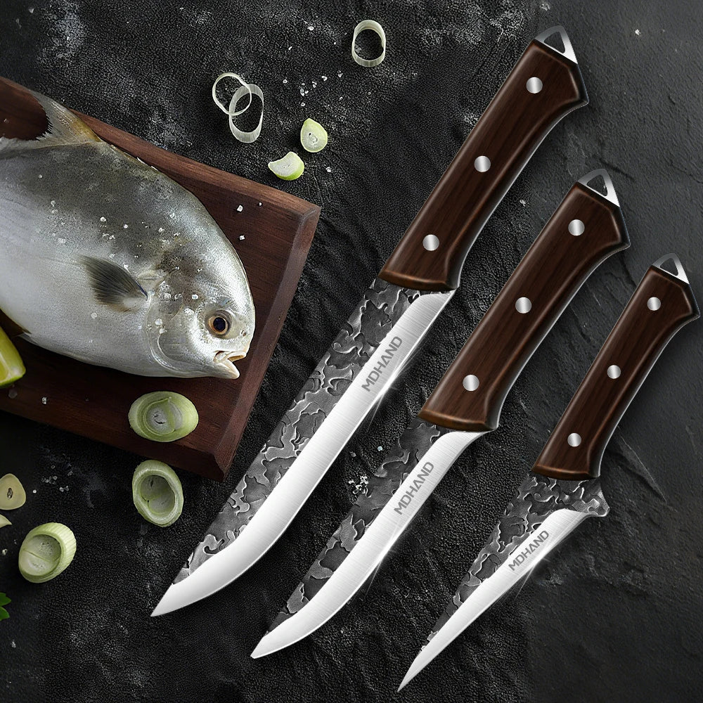 Boning Knife Set Hand Forged Serbian Chef Knife Viking Cleaver Butcher Knife High Carbon Stainless Steel Sharp Kitchen Knives