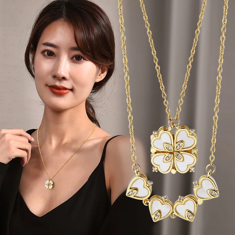 Fashion Leaf and Flower Necklace for Women Love Stainless Steel Choker Two Ways to Wear Creative Necklace for Women Girls
