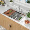 Ledge Workstation Sink 304 Stainless Steel Top Mount 33 Inch Drop in 2 Faucet Hole Double Bowls Kitchen Sink