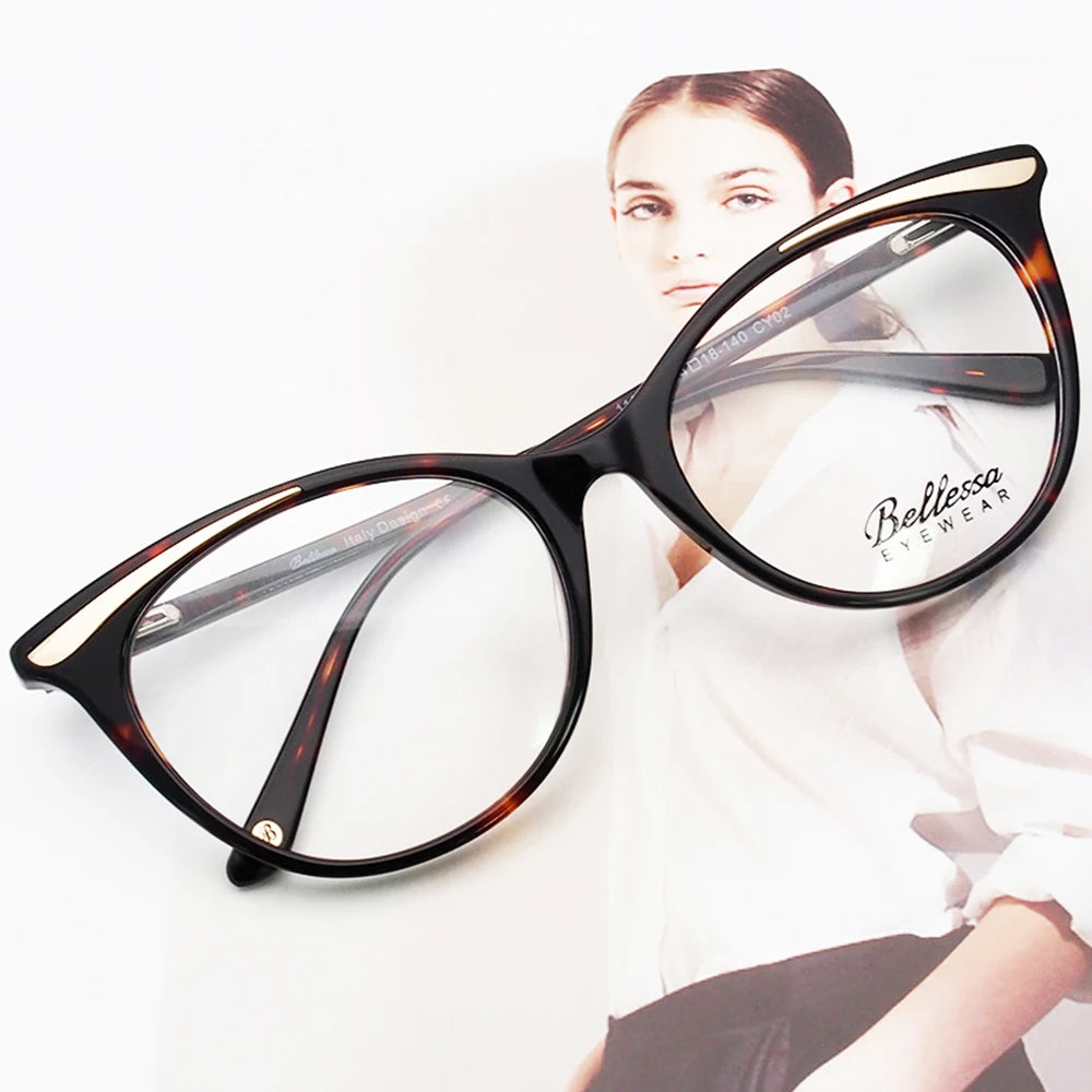 2021 New European Fashion All Match Retro High End Large Frame Ladies Cat Eye Metal Eyebrows Acetate Glasses Frame