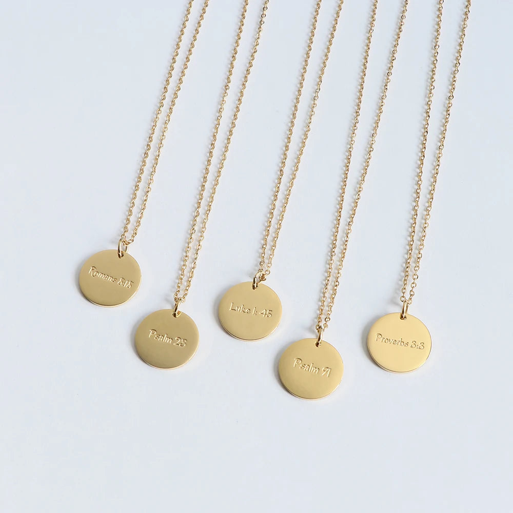 Christian Jewelry Stainless Steel Disc Necklace for Women and Men Engraved Inspirational Words with Link Chain Trendy Style