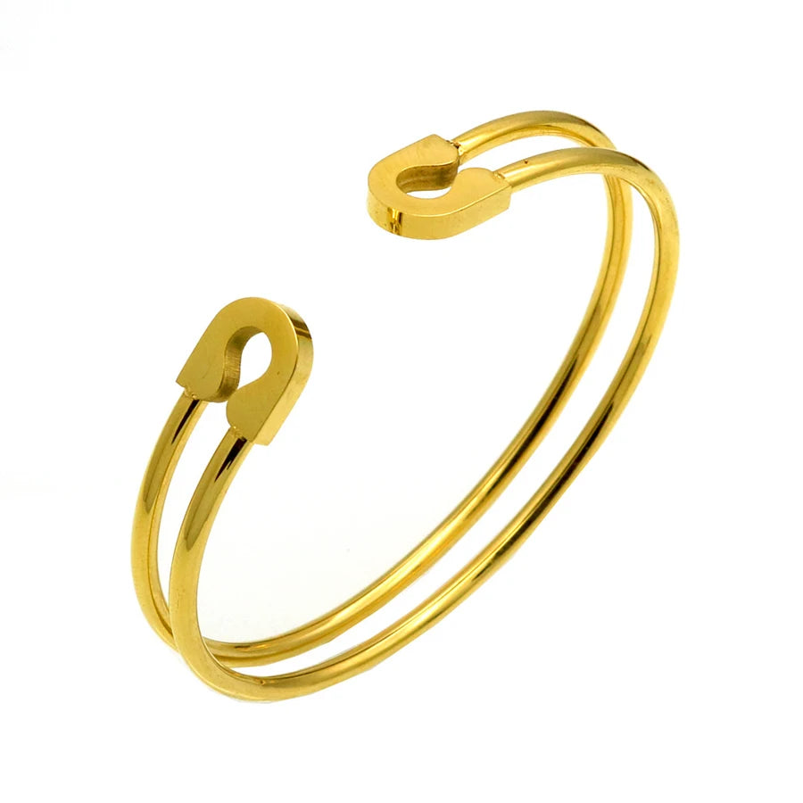 Minimalist Accessories 18k Gold Plated Stainless Steel Cuff Bracelet Women Safety Pin Jewelry