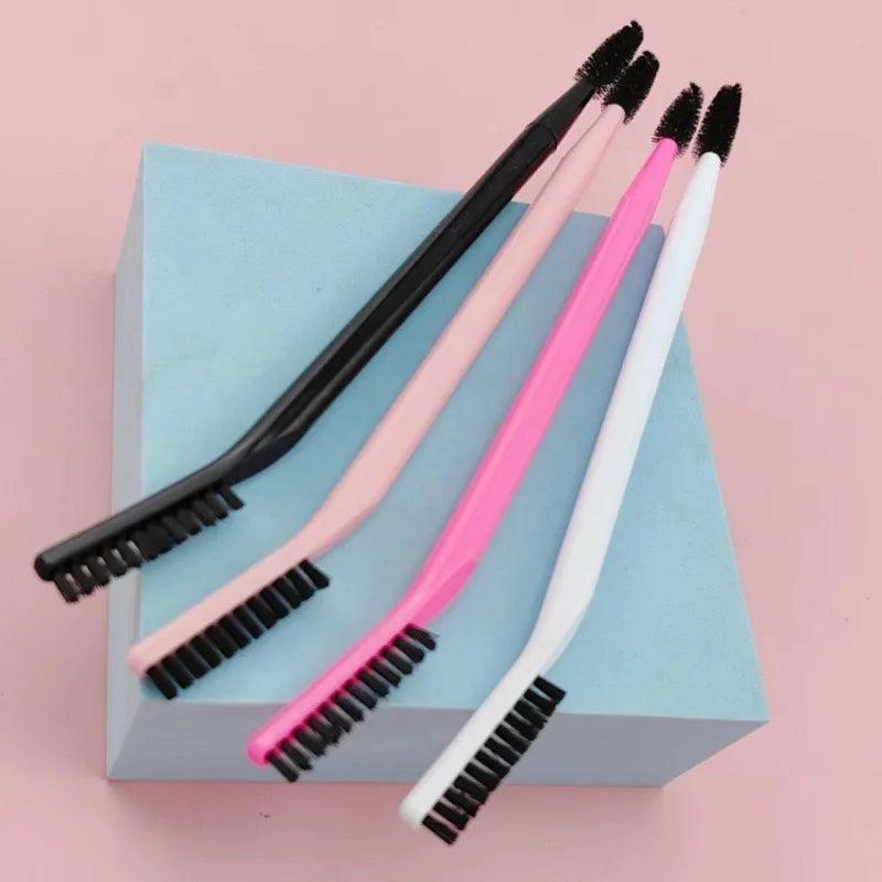 Wholesale White pink Black Private Label  Double End Eye Brow Eyebrow Brush with Mascara Spoolie