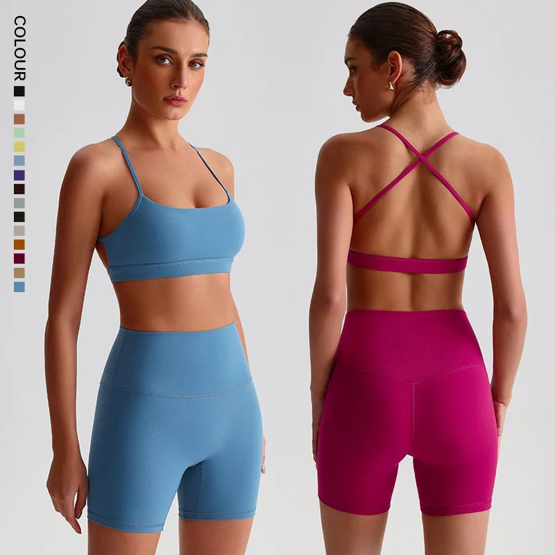 SHINBENE Hi Cloud Women 2 Piece High Waist Gym Fitness Set Outfits Biker Shorts Workout Yoga Sets
