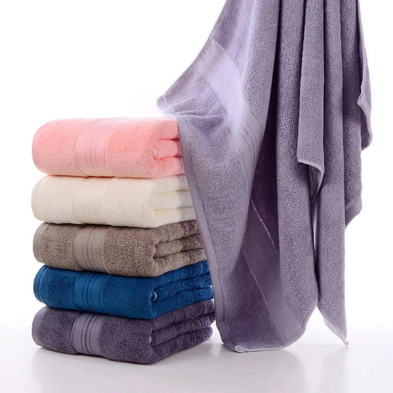 100% Organic Cotton  Fiber Bath Towel Set  Jacquard Embroidered Solid Color Embossed Logo Home Hotel Use-Adult Size
