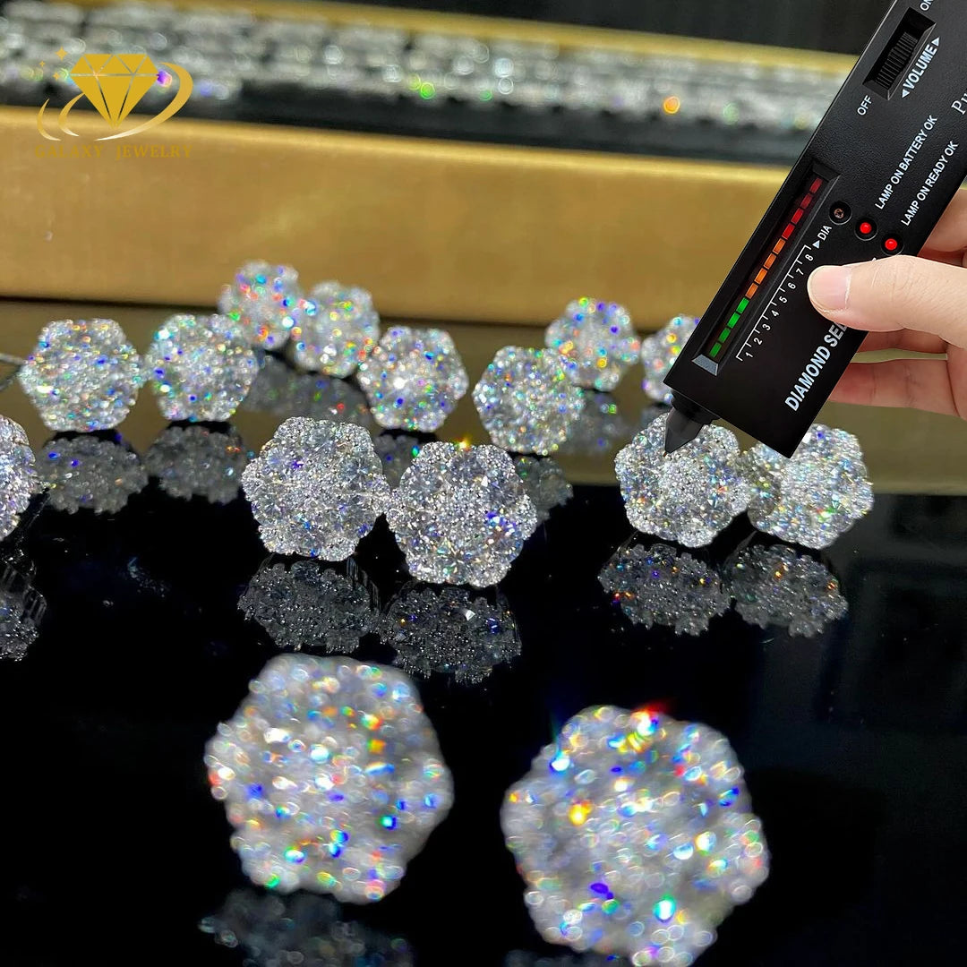 Hip Hop Jewelry Wholesale Price Vvs Moissanite Stud Earrings Octagon 925 Sterling Silver Luxury Diamond Flower Stud Earrings