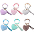 New Bag Pendant Leather PU Tassel Heart-shaped Plush Ball Accessories Silicone Bead Wristlet Keychain