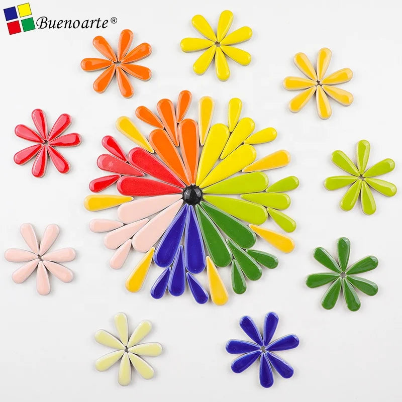 DIY Water Drop Petal Leafs Ceramic Mosaic Tiles Flower Shape Ceramic Decoration. Flowery Loose Irregular Tile for Hobby Crafts