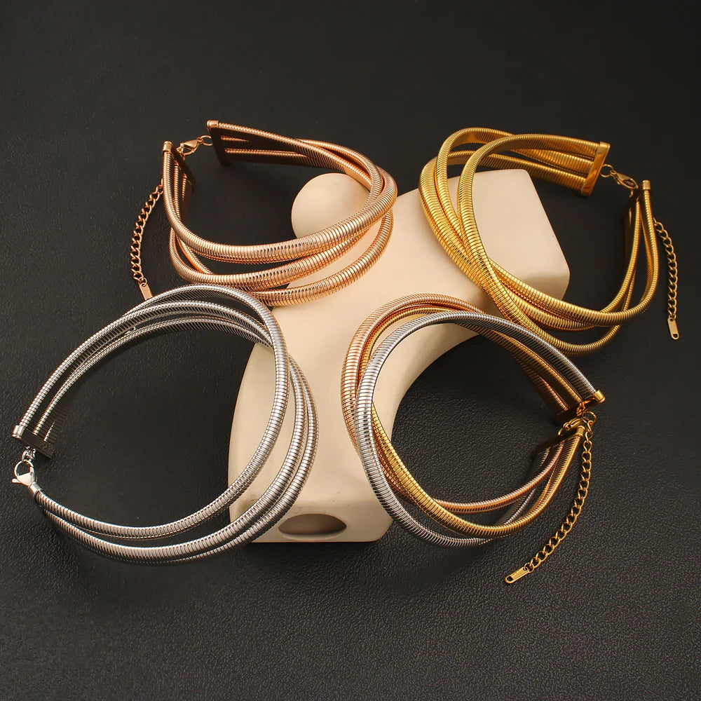 Exaggerated Snake Bone Torques Choker Necklace for Women Men Fashion Punk Metal Chain Collar Necklace Party Wedding Jewelry
