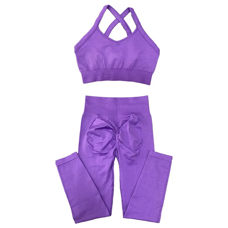 Sustainable Eco-Friendly Yoga Wear Workout 2-Piece Long Sleeve Seamless Four-Way Stretch Breathable Gym Fitness Set
