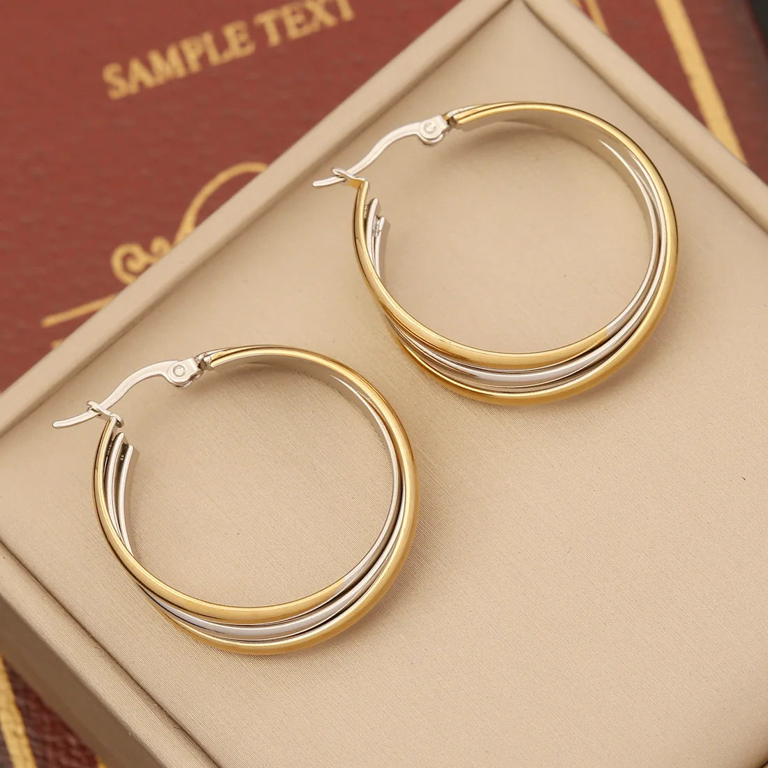 Fashion High Quality New Design Classic Vintage Geometry Stainless Steel Hoop Earring for Women E489