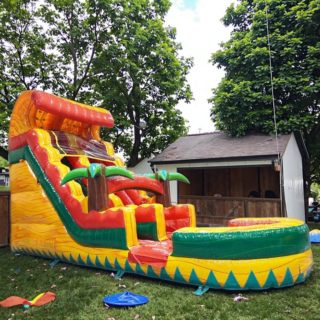Factory Customized Large PVC Kids Slide for Adults Palm Tree Inflatable Water Slide Pool Commercial Rental Toy