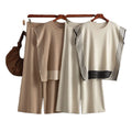 One Size Fashion Knitted Set Striped Patchwork Round Neck Loose Knit Sweater High Waisted Wide Leg Pants Two Piece Set
