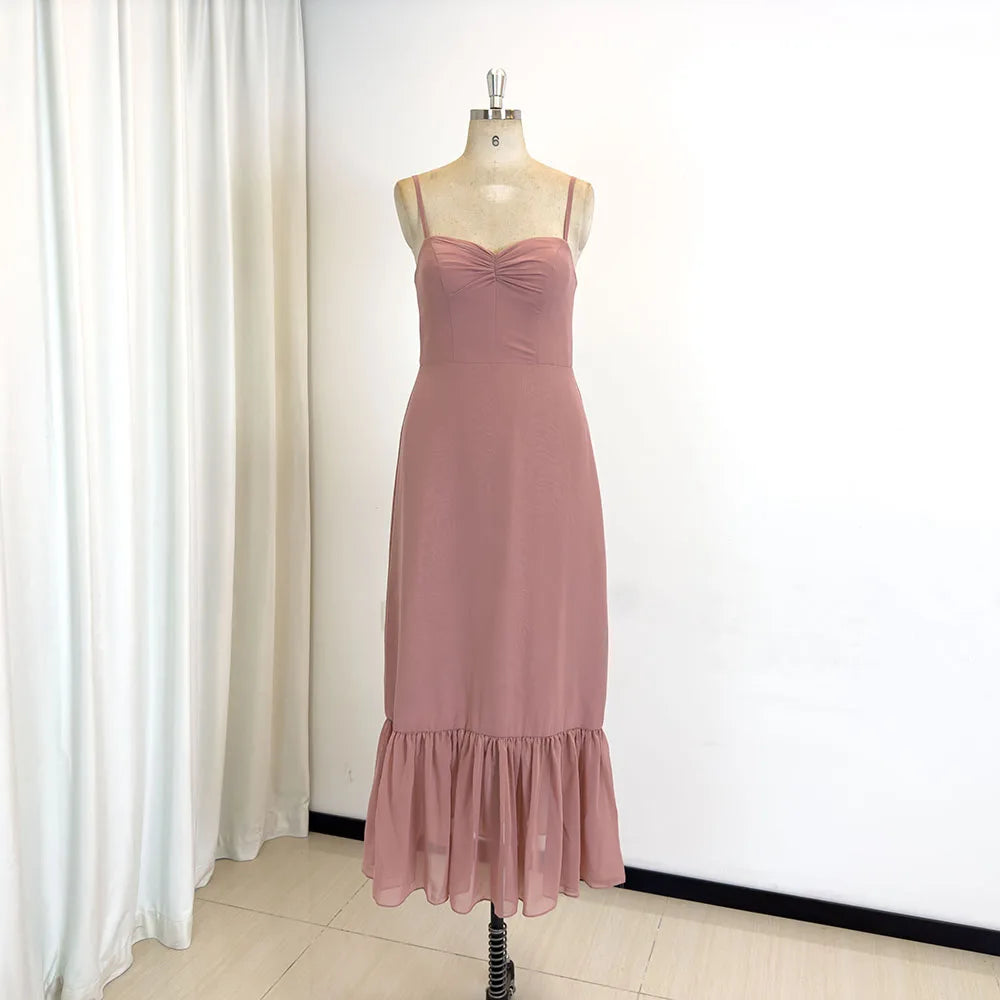 TEENYEE Charm Chiffon Maxi Peach Color Bridesmaid Dresses Pink Bridesmaid Dresses Indo Para Casamento No Cartorio