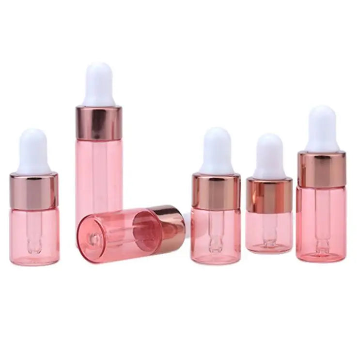 Mini Vials 1ml 2ml 3ml 5ml Round Rose Gold Collar pink Color Small Glass Sample Bottles with Dropper