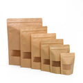 Custom Brown Kraft Paper Doypack Zip Lock Food Stand up Packaging Bags with Window WIZ Brand WIZ-RTS189 50-180 Micron Thickness