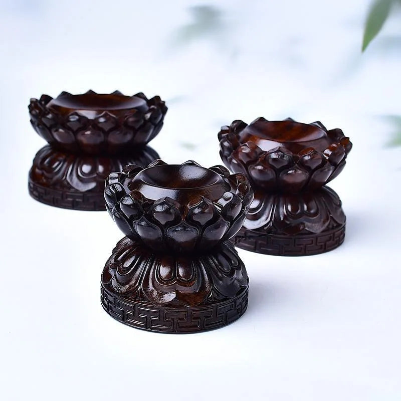 Solid Wood Double-layer Crystal Ball Base Rotating Root Resin-polished Spherical Small Statue Base