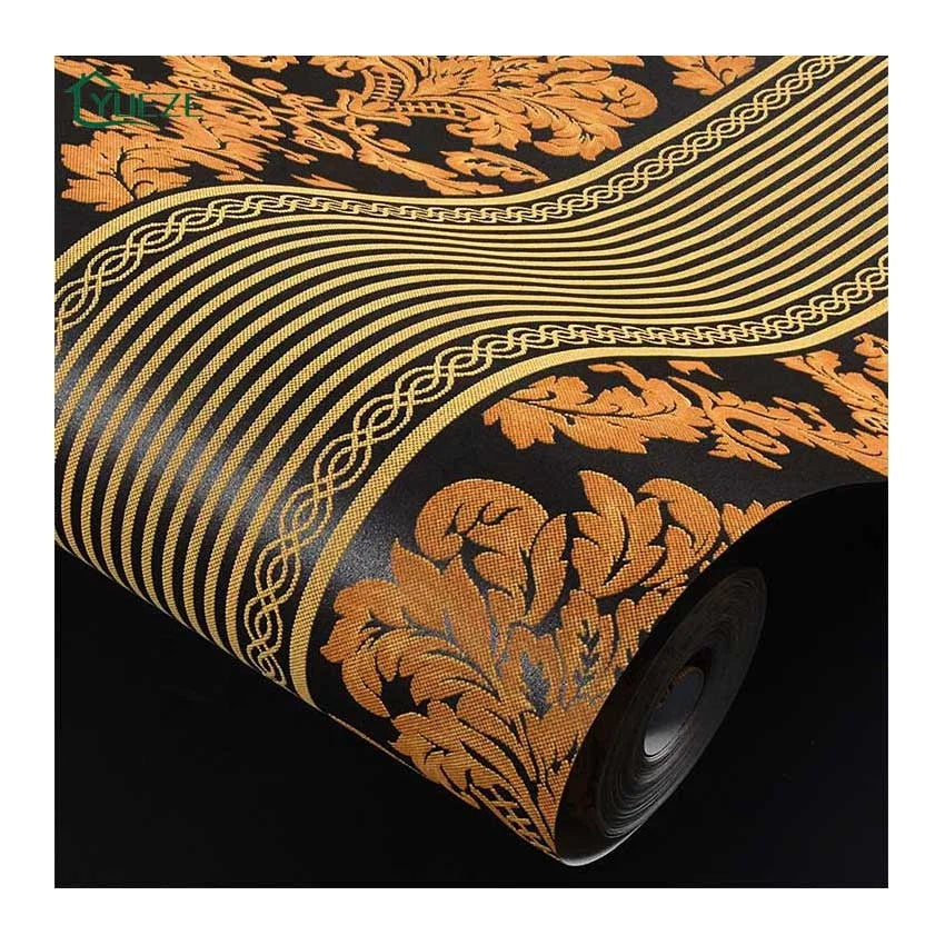 High Quality With Low Price Luxury 3D Embossed Black and Brown Damask Design Bedroom Decorative Non-Woven Wallpapers/WallCoating