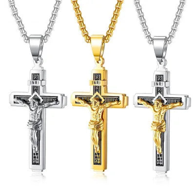 Charm Man Gold Plated Jewelry 316 L Religious Ornaments Necklace Cross Stainless Steel Jesus Cross Pendant