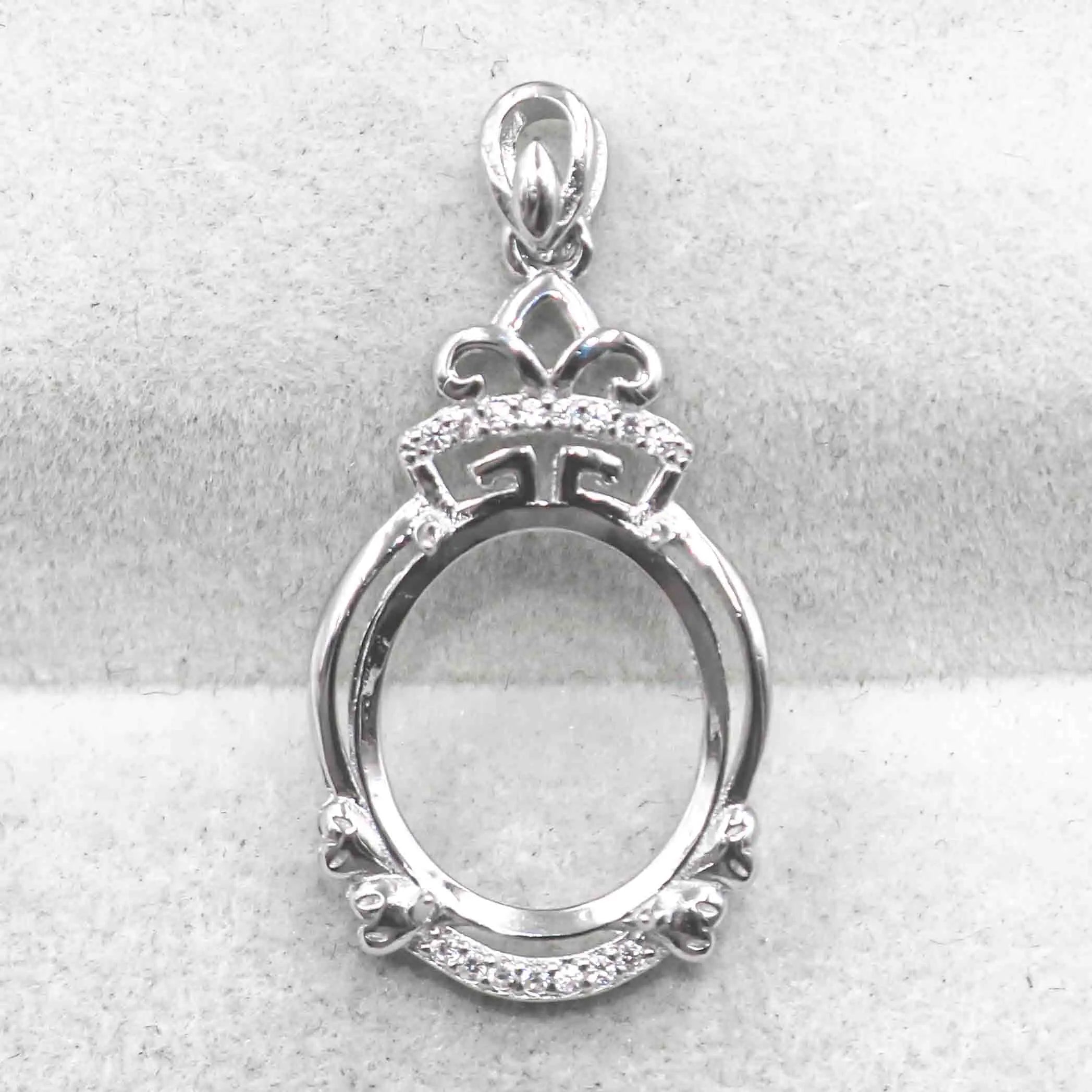 Sterling Silver 13*15mm Semi Mount Pendant Empty Frame Blank Support Setting S925 Base Holder Without Center Stone for DIY Inlay
