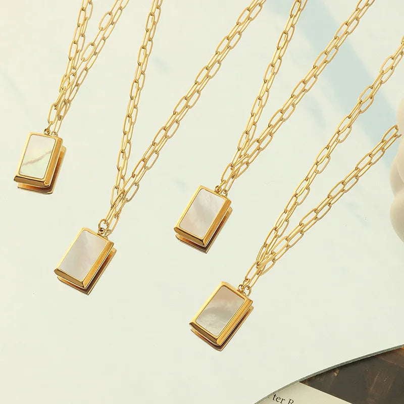 Wholesale Dainty Shell Pvd 18k Gold Plated Plain square Pendant Stainless Steel Boy Girl Necklace