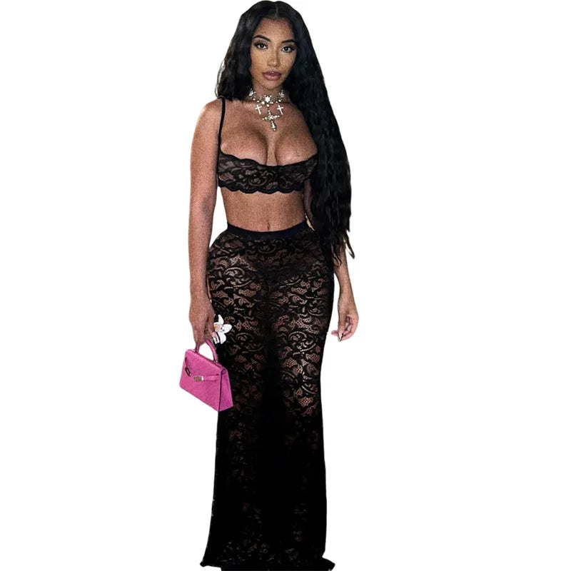 2023 Summer Leggings Off Shoulder Crop Top See Through Sexy Mesh Two Piece Set Women