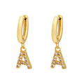 Chris April 316L Stainless Steel Gold Plated Letter Charms Women's Drop Dangle Huggie Pendant Charm Monogram Hoop Earrings