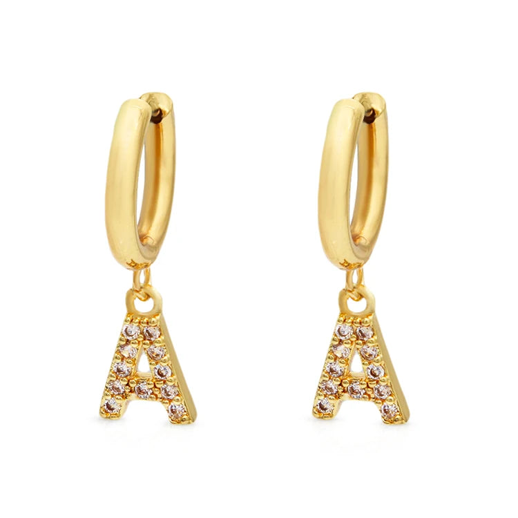 Chris April 316L Stainless Steel Gold Plated Letter Charms Women's Drop Dangle Huggie Pendant Charm Monogram Hoop Earrings
