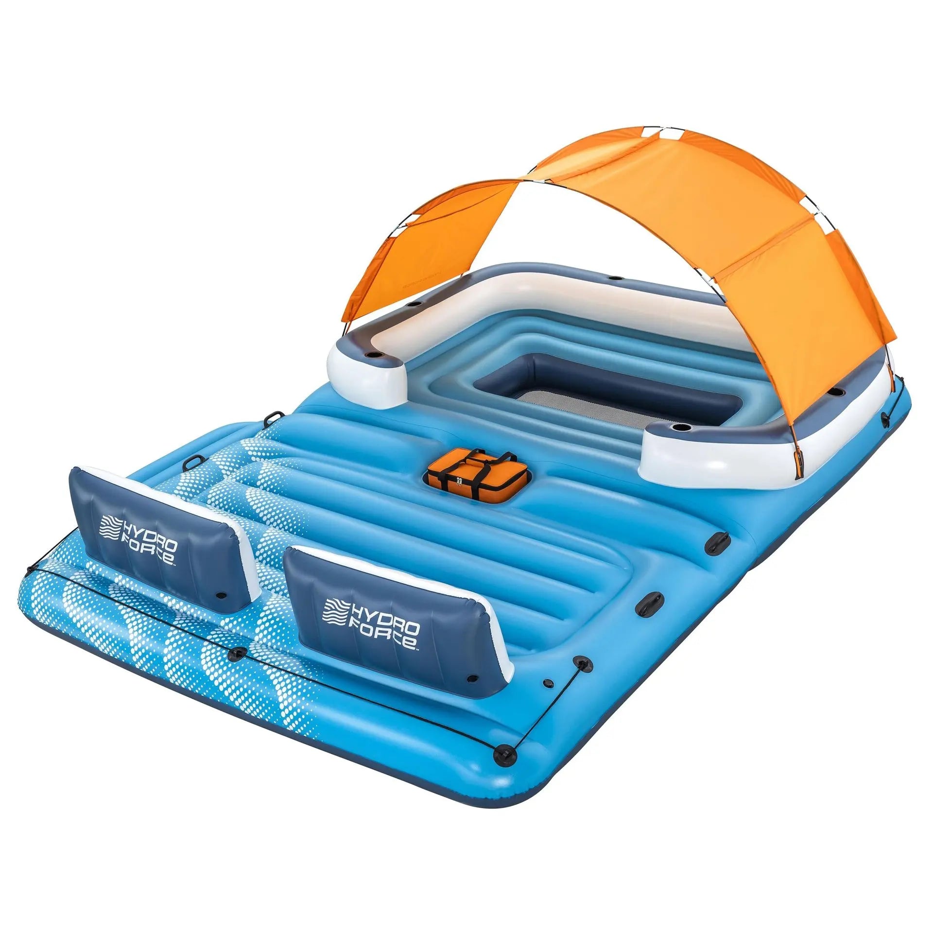 6-8 Person PVC Inflatable Floating Island Pool Floats 3.89m X 2.74m with Sunshade & Icebucket