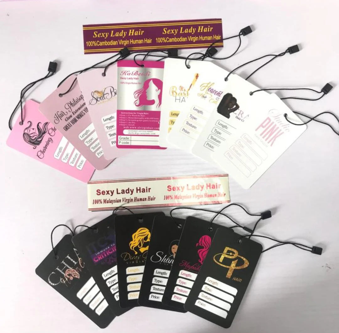 DIY Custom Logo Gift Tag Label Mockup Hair Bundle Hang Tags Hair Extension Hang Tags 5.1x9cm