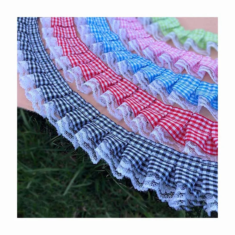 38mm Diy Sewing Material Garment Ribbon Trimming Grid Cloth Pleated Ruffled Embroidery Lace Fabric Dress Shoes Hat Edge Trims