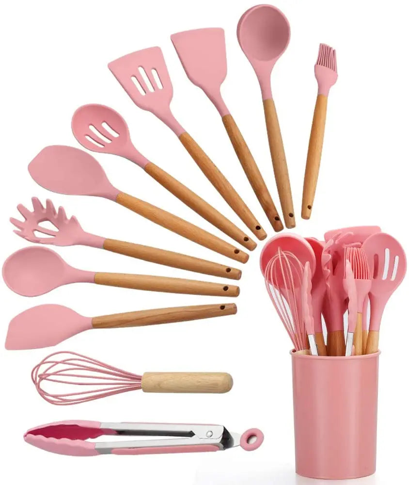 Heat Resistant Kitchen Silicone Utensils with Holder Kitchen Cooking Utensils Set Kitchen Gadgets Tools Set