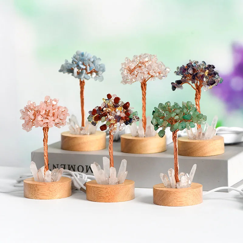 New Arrivals Wood Base Crystal Chip Tree Lamp Clear Quartz Sticker Elegant Table Lamp for Gift for Home Other Crystal Crafts