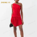 Women Clothing Manufacturers Custom Pleats One-Shoulder Jersey Irregularity Fashion Elegant Mini Party Short Dresses