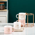 Wholesale Nordic pink Gold Decals logo Stackable Ceramic Coffee Mug Espresso Cup Tea Cups Set for 4piece with Metal Rack
