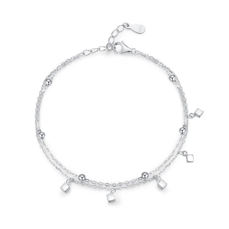 SL1661 925 Sterling Silver Fashion Simple Sterling Silver Block Line Chain Women's Bracelet Classic Charm Wedding Jewelry