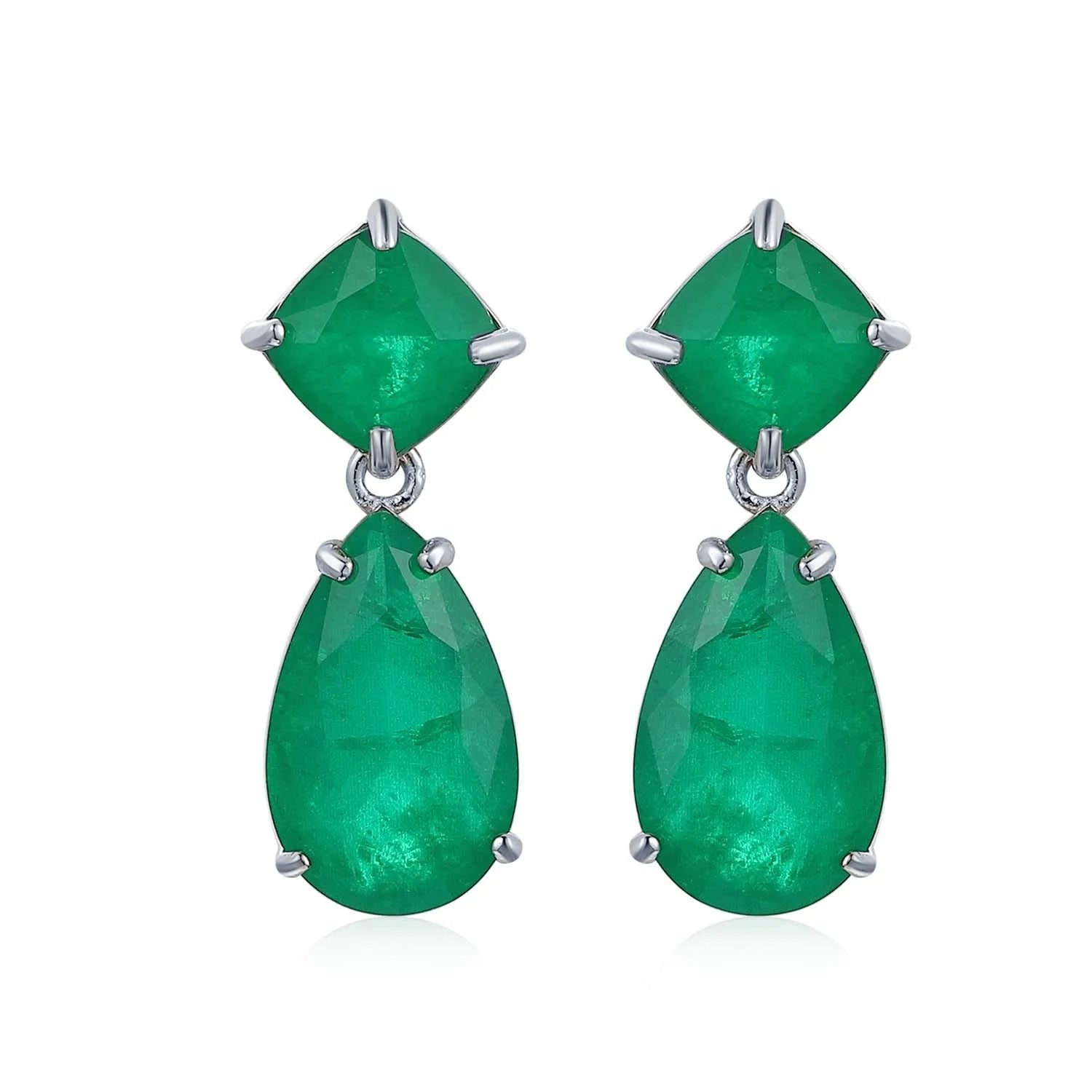 Customized Party Jewellery 925 Sterling Silver Fusion Emerald Stone Tear Drop Earrings Jewelry Women